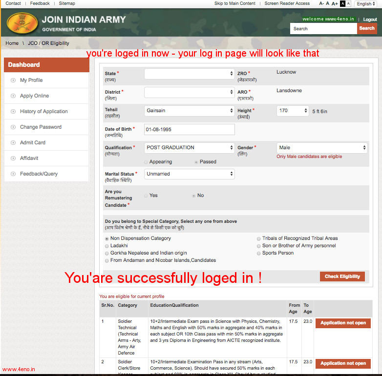 indian army loged in